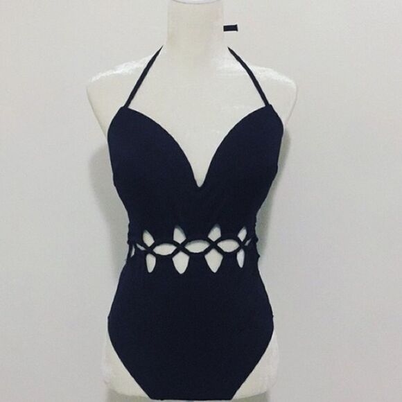 NWT Black One Piece Low Back Swimsuit 36C D22 - Picture 3 of 8